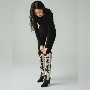 INC International Iresa  Black and Cream Rhinestone Cowboy Boots NWT 8